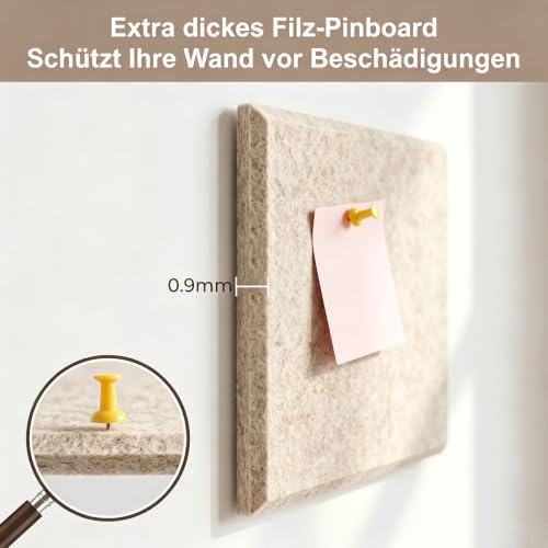 Filz Pinnwand Selbstklebend, 6 Stück 30 x 30 cm, Beige