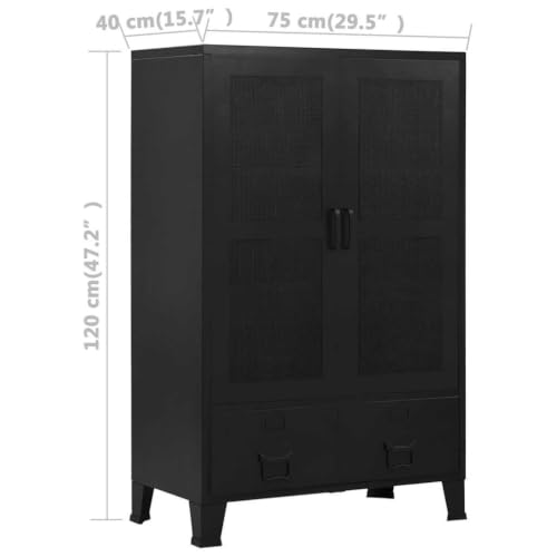 Büroschrank mit Maschengittertüren industriell aus Stahl 75×40×120 cm, 3 Fächer 2 Schubladen mit Namensschildern, ideal für Büro, Archivierung und Aktenablage, robuste Ordnungslösung