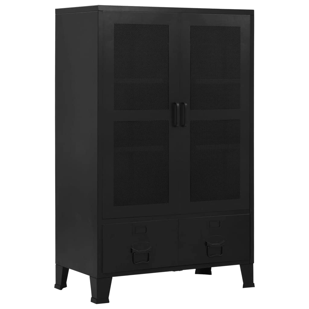 Büroschrank mit Maschengittertüren industriell aus Stahl 75×40×120 cm, 3 Fächer 2 Schubladen mit Namensschildern, ideal für Büro, Archivierung und Aktenablage, robuste Ordnungslösung