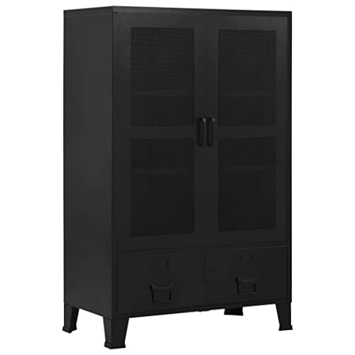 Büroschrank mit Maschengittertüren industriell aus Stahl 75×40×120 cm, 3 Fächer 2 Schubladen mit Namensschildern, ideal für Büro, Archivierung und Aktenablage, robuste Ordnungslösung