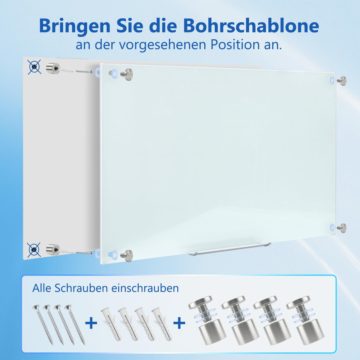 Comix Glas-Magnettafel 60x90 cm Weiß,Rahmenloses Kratzfest & abwischbar