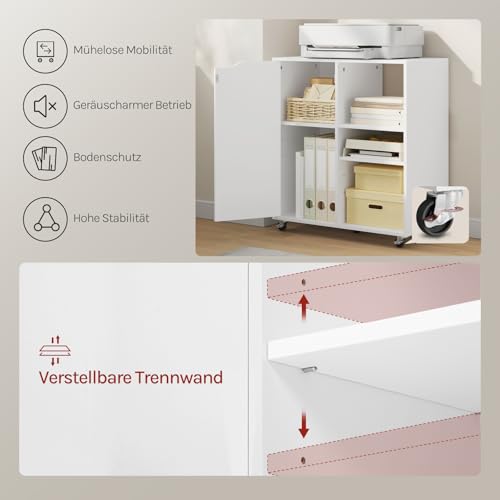 WOLTU Aktenschrank mit Rollen, Druckertisch mit 3 offenen Fächern