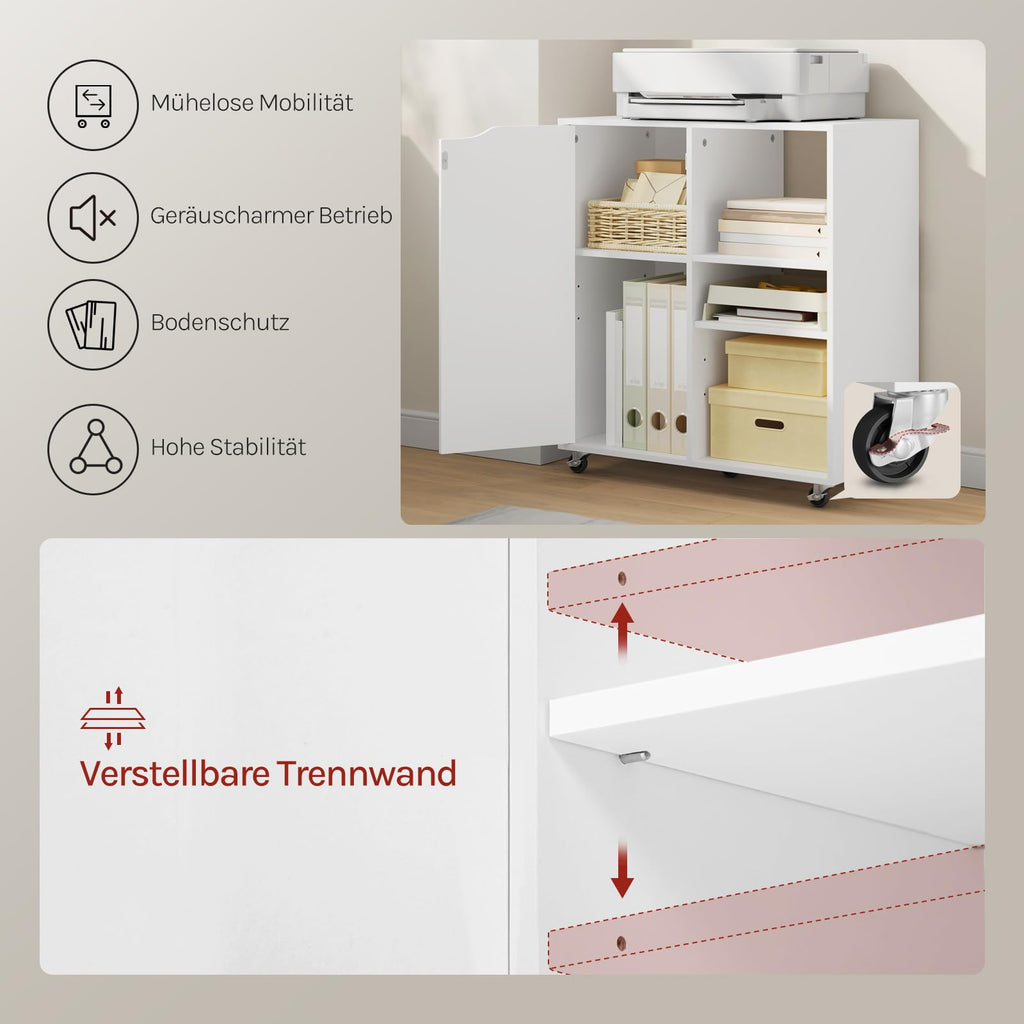 WOLTU Aktenschrank mit Rollen, Druckertisch mit 3 offenen Fächern