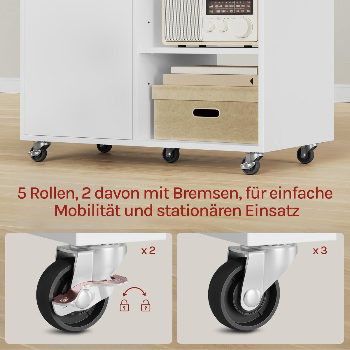WOLTU Aktenschrank mit Rollen, Druckertisch mit 3 offenen Fächern