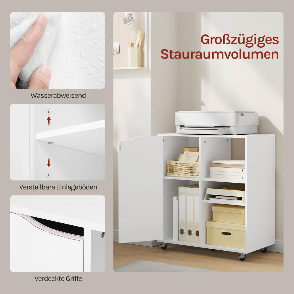 WOLTU Aktenschrank mit Rollen, Druckertisch mit 3 offenen Fächern