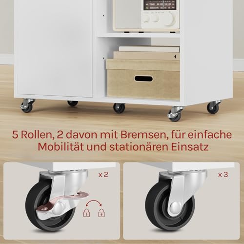 WOLTU Aktenschrank mit Rollen, Druckertisch mit 3 offenen Fächern