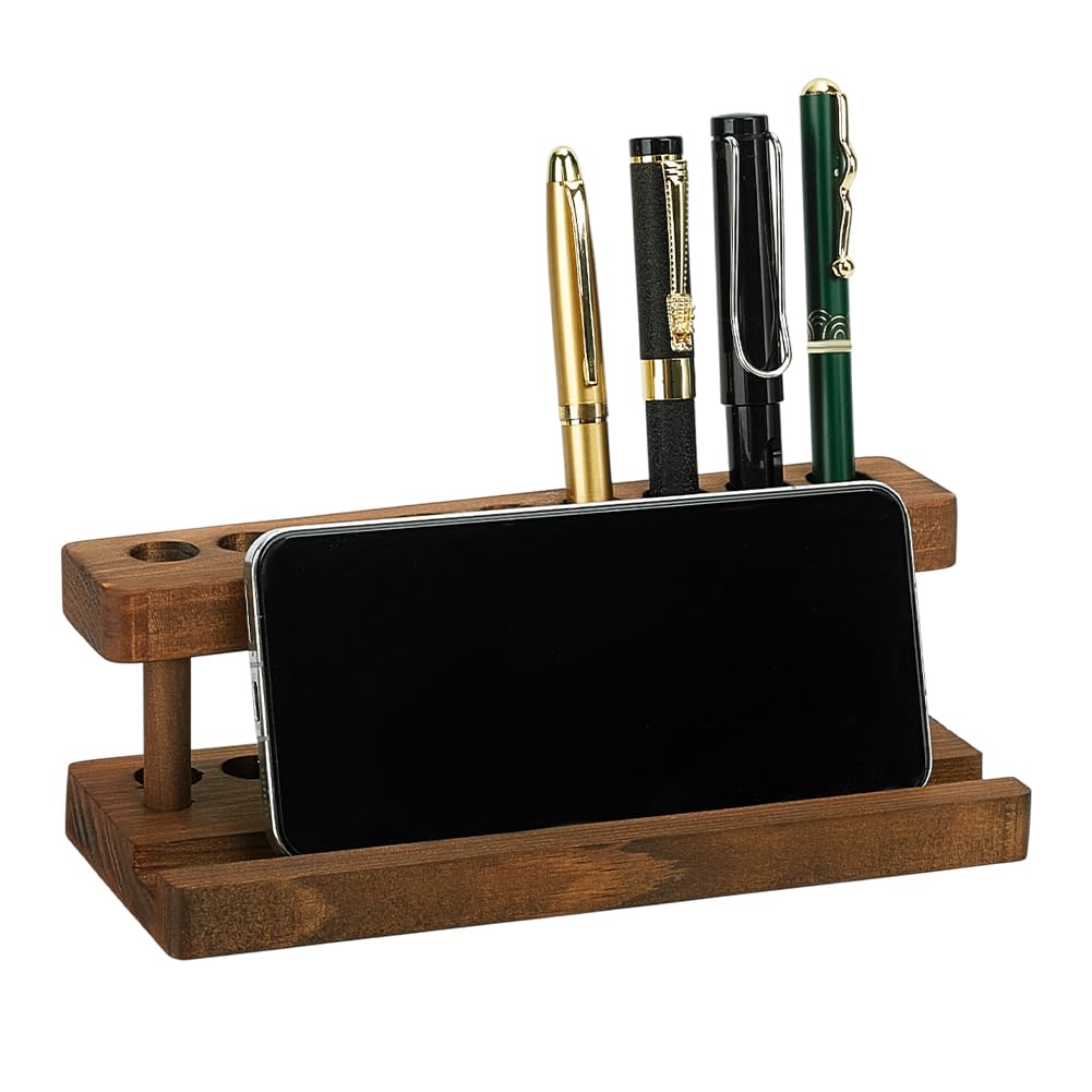PandaHall Stiftständer aus Massivholz mit 9 Steckplätzen, 20x8x6.8cm, Braun