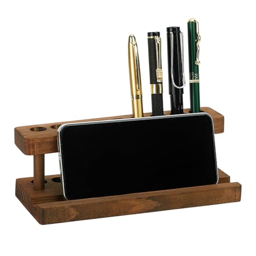 PandaHall Stiftständer aus Massivholz mit 9 Steckplätzen, 20x8x6.8cm, Braun