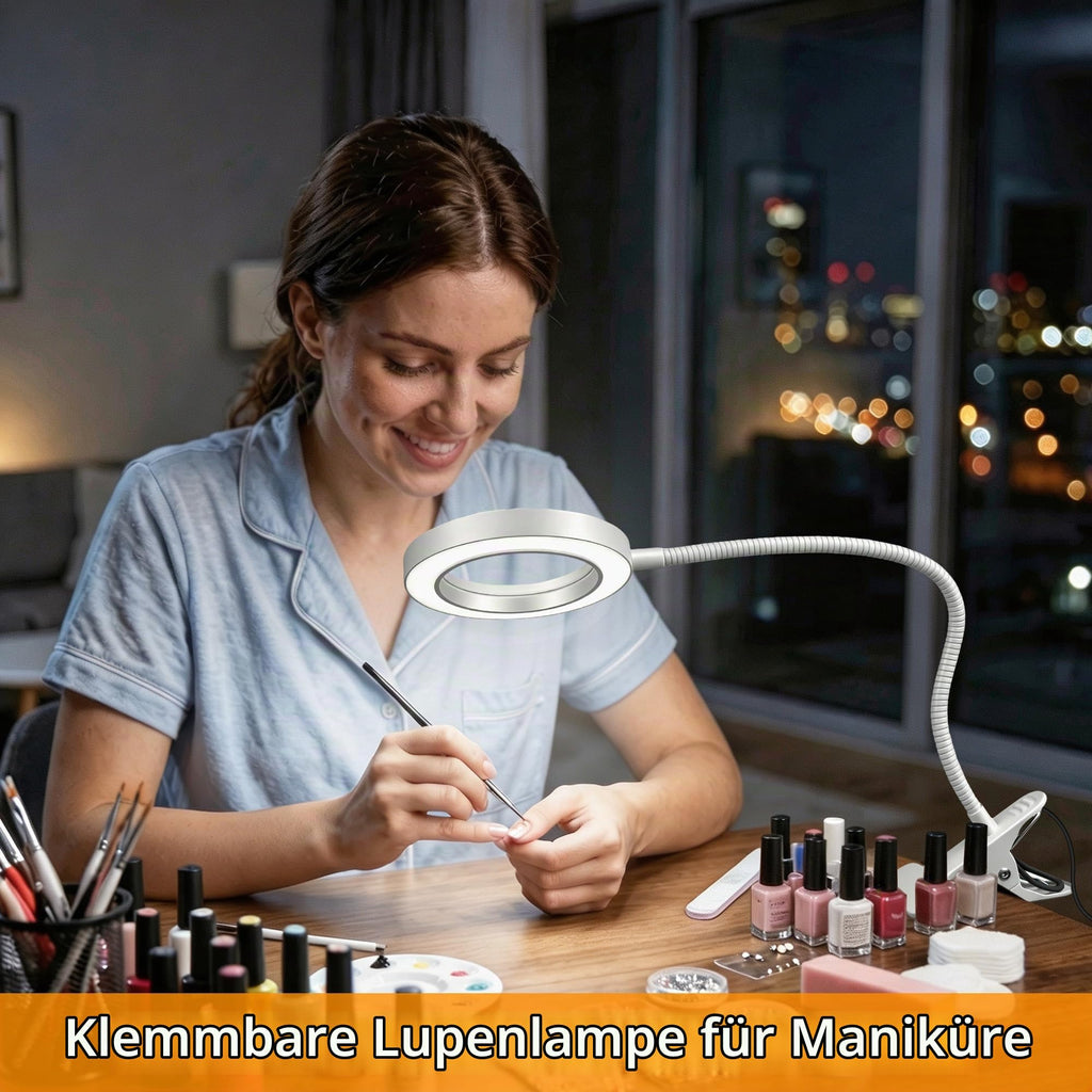 Akynite 10x Lupe mit Licht und Klemme, 3 Farben 10 Helligkeite, LED Lupe mit Licht und Schwanenhals für Handwerk Hobby Malerei Modellmaler, USB Klemmlampe Lupenlampe zum Lesen, Weiß