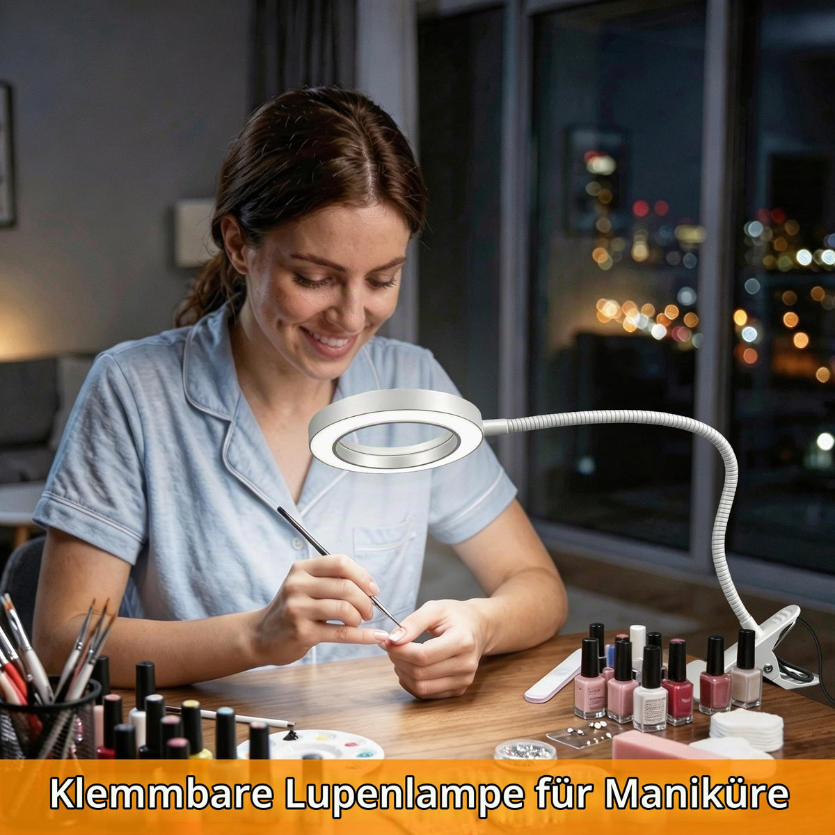Akynite 10x Lupe mit Licht und Klemme, 3 Farben 10 Helligkeite, LED Lupe mit Licht und Schwanenhals für Handwerk Hobby Malerei Modellmaler, USB Klemmlampe Lupenlampe zum Lesen, Weiß