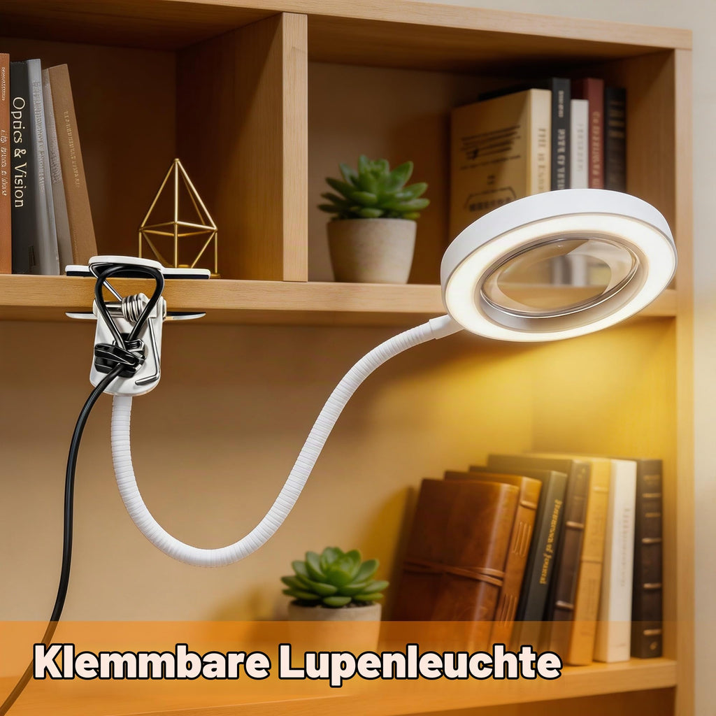 Akynite 10x Lupe mit Licht und Klemme, 3 Farben 10 Helligkeite, LED Lupe mit Licht und Schwanenhals für Handwerk Hobby Malerei Modellmaler, USB Klemmlampe Lupenlampe zum Lesen, Weiß