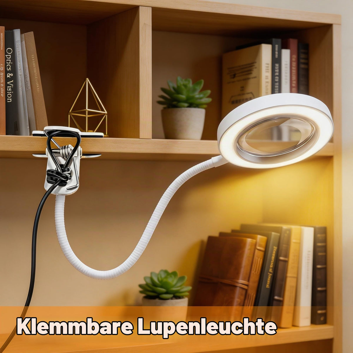 Akynite 10x Lupe mit Licht und Klemme, 3 Farben 10 Helligkeite, LED Lupe mit Licht und Schwanenhals für Handwerk Hobby Malerei Modellmaler, USB Klemmlampe Lupenlampe zum Lesen, Weiß