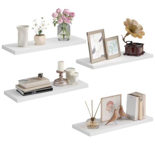 Somdot Wandregal Schlafzimmer, 40cm, T-Halterungen, 4er Set, Weiß