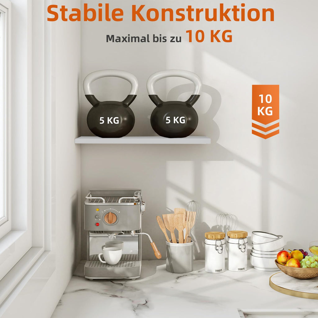 Somdot Wandregal Schlafzimmer, 40cm, T-Halterungen, 4er Set, Weiß