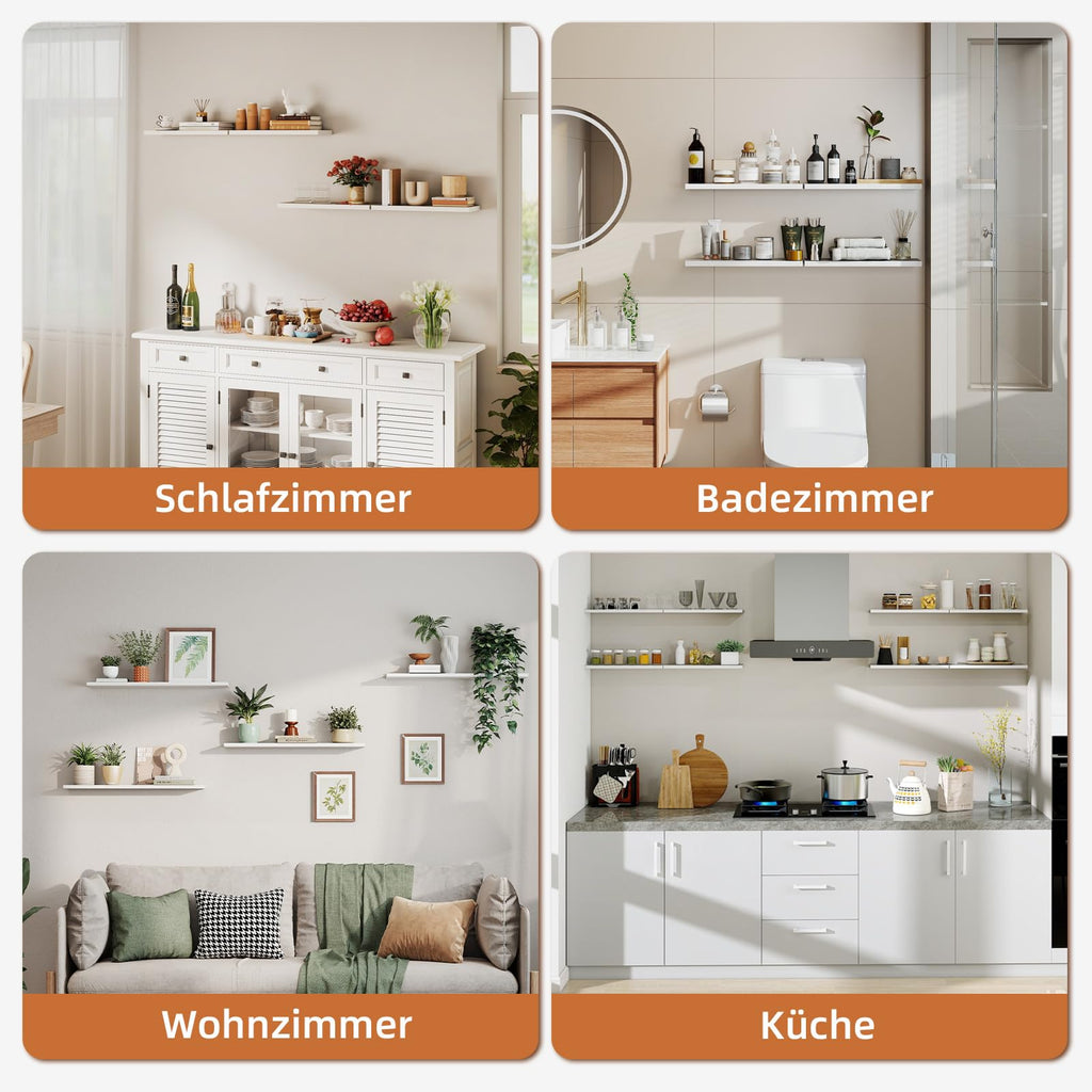 Somdot Wandregal Schlafzimmer, 40cm, T-Halterungen, 4er Set, Weiß