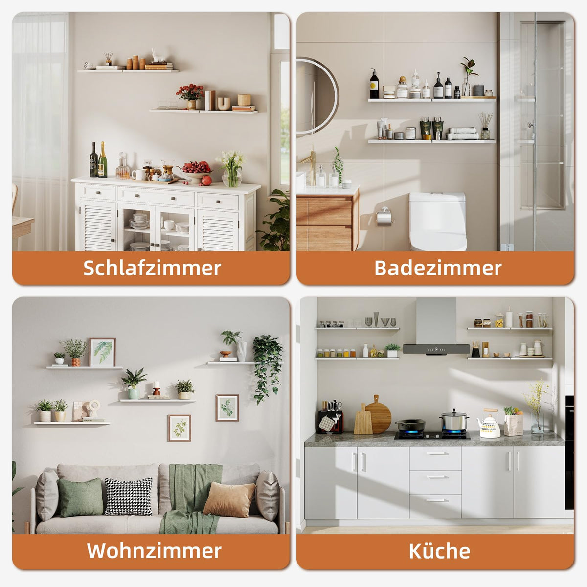 Somdot Wandregal Schlafzimmer, 40cm, T-Halterungen, 4er Set, Weiß