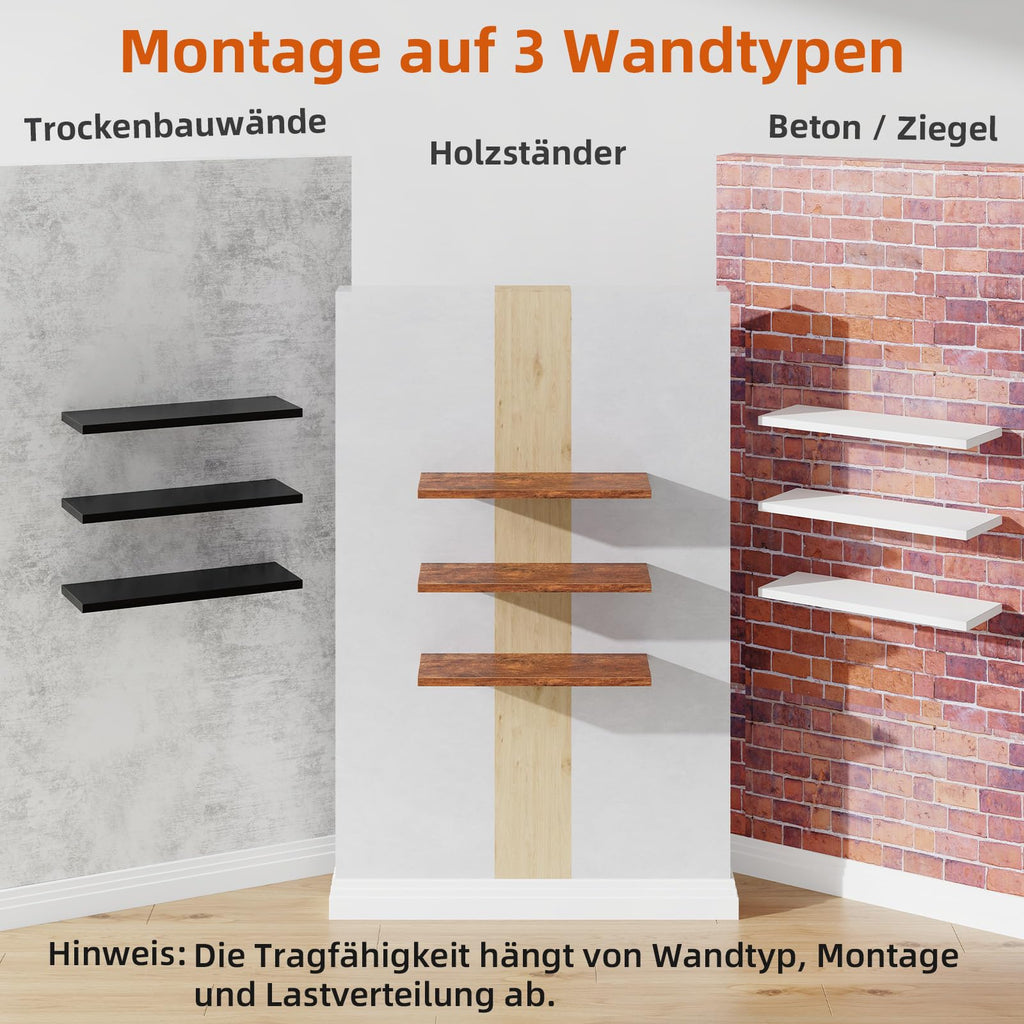 Somdot Wandregal Schlafzimmer, 40cm, T-Halterungen, 4er Set, Weiß