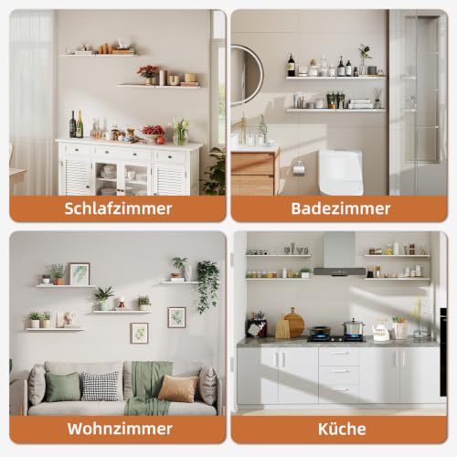 Somdot Wandregal Schlafzimmer, 40cm, T-Halterungen, 4er Set, Weiß