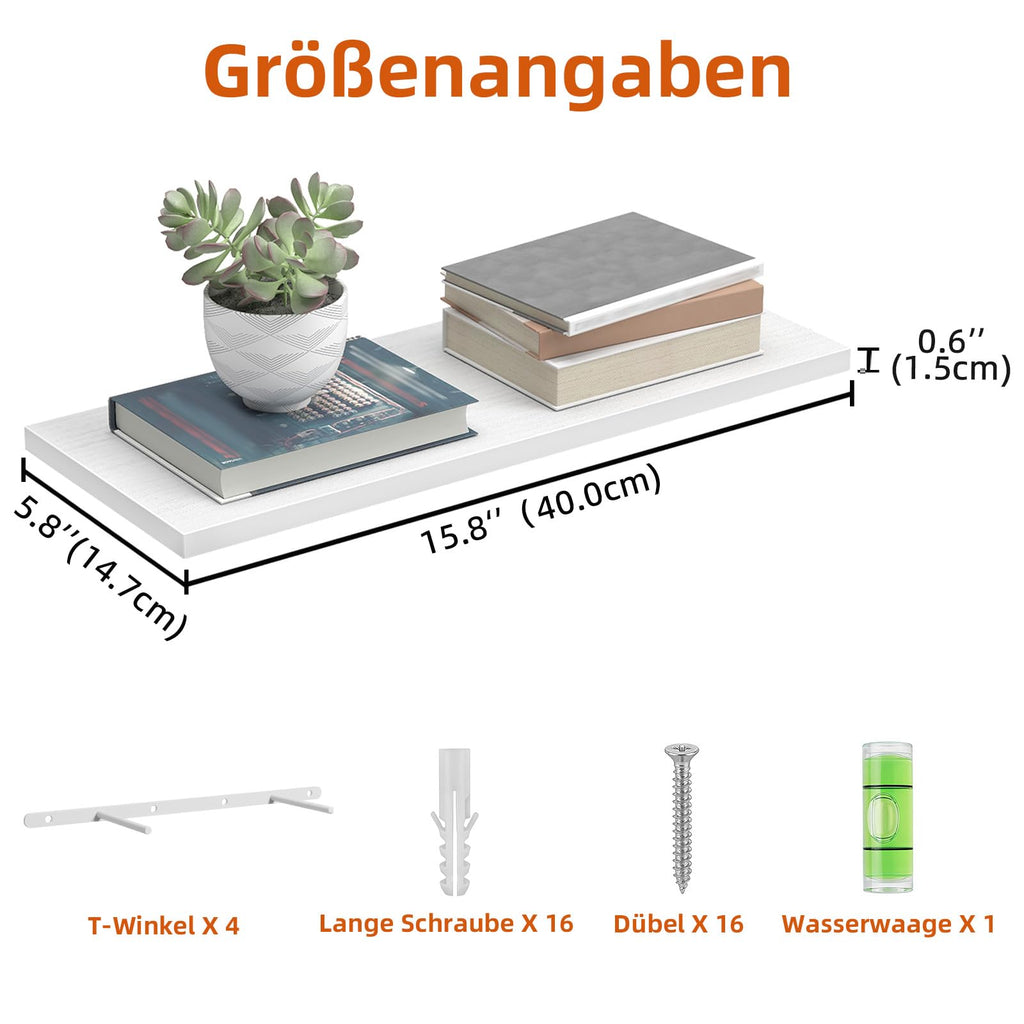 Somdot Wandregal Schlafzimmer, 40cm, T-Halterungen, 4er Set, Weiß