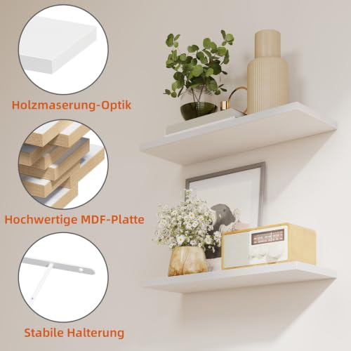 Somdot Wandregal Schlafzimmer, 40cm, T-Halterungen, 4er Set, Weiß