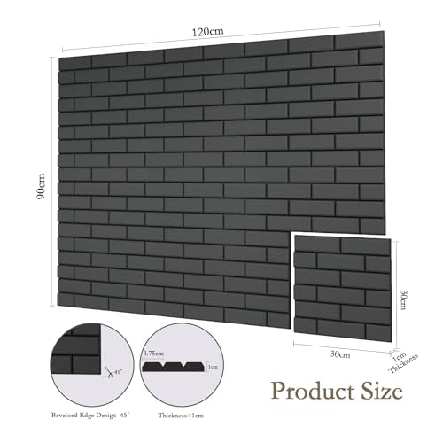 JBER Akustikpaneele, selbstklebend, Ziegelstein-Schallschutzplatten, hochdichte Akustikwandpaneele für Aufnahmestudios, Spielzimmer, Zuhause, Büro, 30 x 30 x 1 cm, Schwarz, 12 Stück