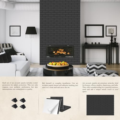 JBER Akustikpaneele, selbstklebend, Ziegelstein-Schallschutzplatten, hochdichte Akustikwandpaneele für Aufnahmestudios, Spielzimmer, Zuhause, Büro, 30 x 30 x 1 cm, Schwarz, 12 Stück