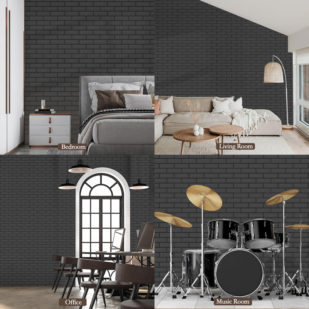JBER Akustikpaneele, selbstklebend, Ziegelstein-Schallschutzplatten, hochdichte Akustikwandpaneele für Aufnahmestudios, Spielzimmer, Zuhause, Büro, 30 x 30 x 1 cm, Schwarz, 12 Stück
