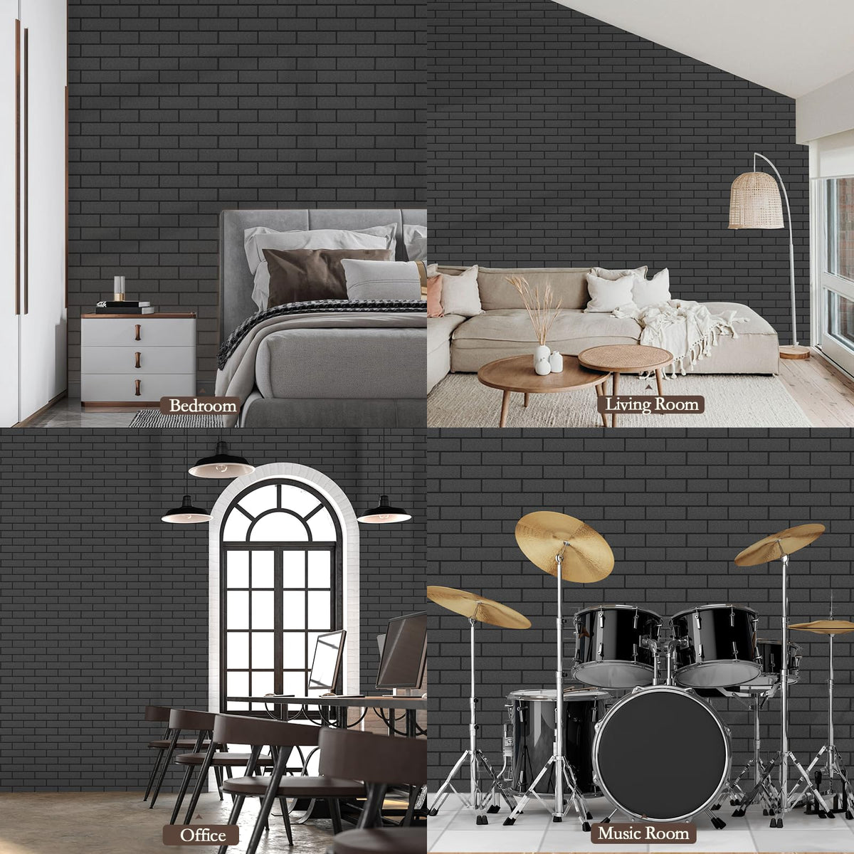 JBER Akustikpaneele, selbstklebend, Ziegelstein-Schallschutzplatten, hochdichte Akustikwandpaneele für Aufnahmestudios, Spielzimmer, Zuhause, Büro, 30 x 30 x 1 cm, Schwarz, 12 Stück