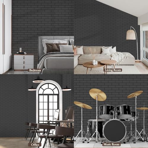 JBER Akustikpaneele, selbstklebend, Ziegelstein-Schallschutzplatten, hochdichte Akustikwandpaneele für Aufnahmestudios, Spielzimmer, Zuhause, Büro, 30 x 30 x 1 cm, Schwarz, 12 Stück
