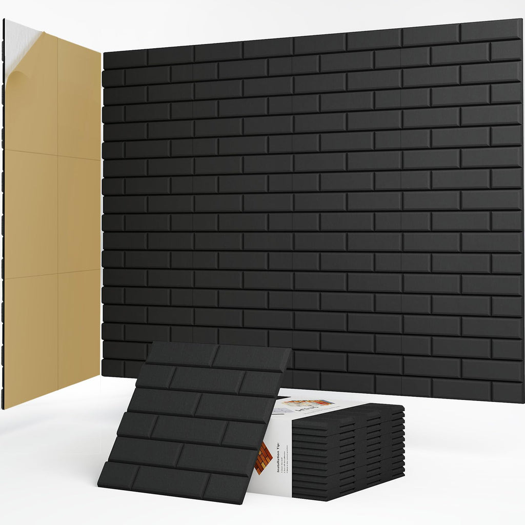 JBER Akustikpaneele, selbstklebend, Ziegelstein-Schallschutzplatten, hochdichte Akustikwandpaneele für Aufnahmestudios, Spielzimmer, Zuhause, Büro, 30 x 30 x 1 cm, Schwarz, 12 Stück