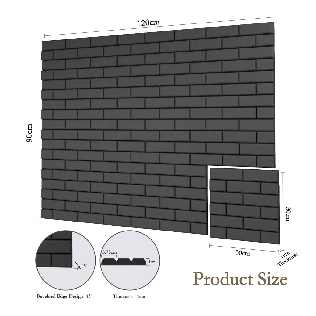 JBER Akustikpaneele, selbstklebend, Ziegelstein-Schallschutzplatten, hochdichte Akustikwandpaneele für Aufnahmestudios, Spielzimmer, Zuhause, Büro, 30 x 30 x 1 cm, Schwarz, 12 Stück