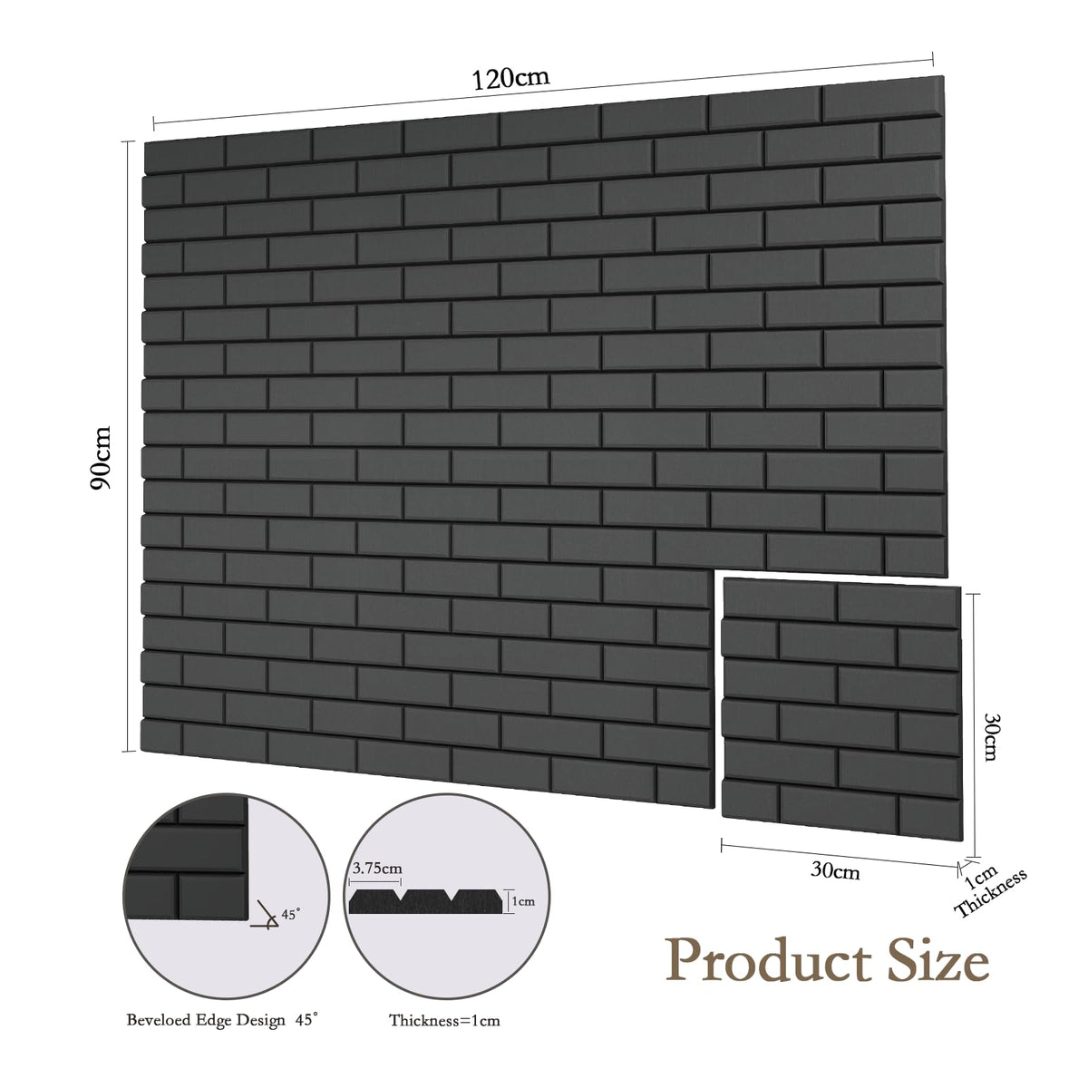 JBER Akustikpaneele, selbstklebend, Ziegelstein-Schallschutzplatten, hochdichte Akustikwandpaneele für Aufnahmestudios, Spielzimmer, Zuhause, Büro, 30 x 30 x 1 cm, Schwarz, 12 Stück