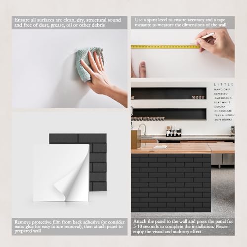 JBER Akustikpaneele, selbstklebend, Ziegelstein-Schallschutzplatten, hochdichte Akustikwandpaneele für Aufnahmestudios, Spielzimmer, Zuhause, Büro, 30 x 30 x 1 cm, Schwarz, 12 Stück