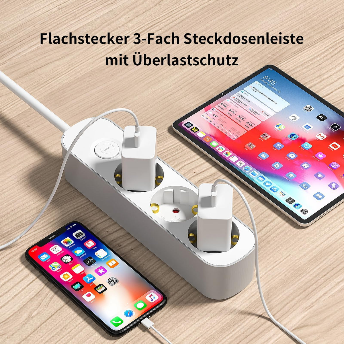 Realmade Steckdosenleiste 3-Fach, Mehrfachsteckdose mit Schalter 3M