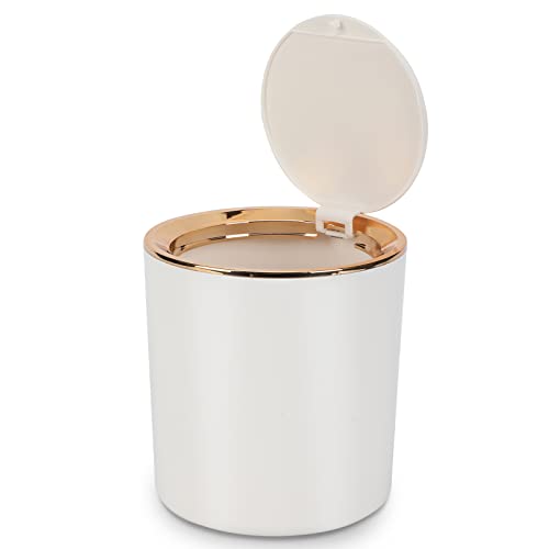 Tischmülleimer Mit Deckel,Kunststoff Mülleimer Mini,Klein Mülltonne für Küche, Schlafzimmer, Bad, Schreibtisch,14.3 * 15cm (Weiß)