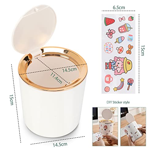 Tischmülleimer Mit Deckel,Kunststoff Mülleimer Mini,Klein Mülltonne für Küche, Schlafzimmer, Bad, Schreibtisch,14.3 * 15cm (Weiß)