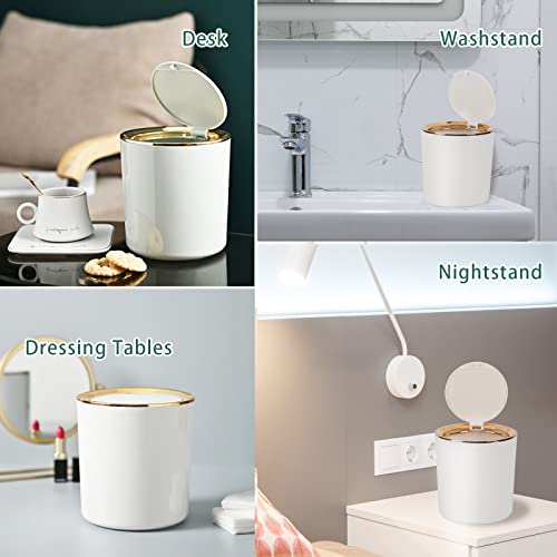 Tischmülleimer Mit Deckel,Kunststoff Mülleimer Mini,Klein Mülltonne für Küche, Schlafzimmer, Bad, Schreibtisch,14.3 * 15cm (Weiß)