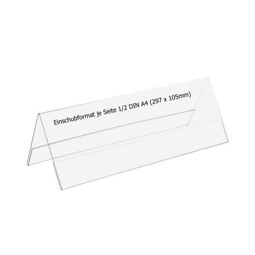 unbekannt 12 Stück Tischaufsteller 1/2 Din A4 je Seite (Din A4 Blatt längs gefaltet) Transparent Polystyrol minimalistisch