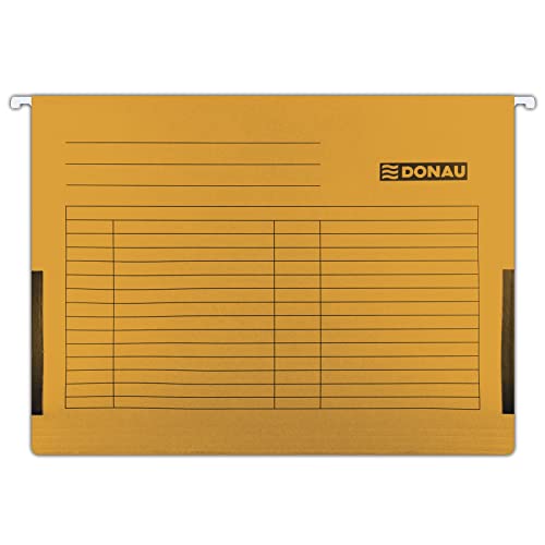 DONAU 7420905-12 Hängetasche mit Leinenfröschen| Aus Recycling-Karton 230 GSM für DIN A4 Farbe: Orange | 5er Packung| auswechselbarem Blanko-Schildchen|