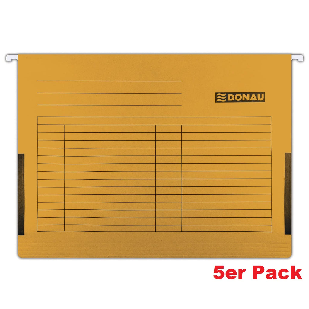 DONAU 7420905-12 Hängetasche mit Leinenfröschen| Aus Recycling-Karton 230 GSM für DIN A4 Farbe: Orange | 5er Packung| auswechselbarem Blanko-Schildchen|