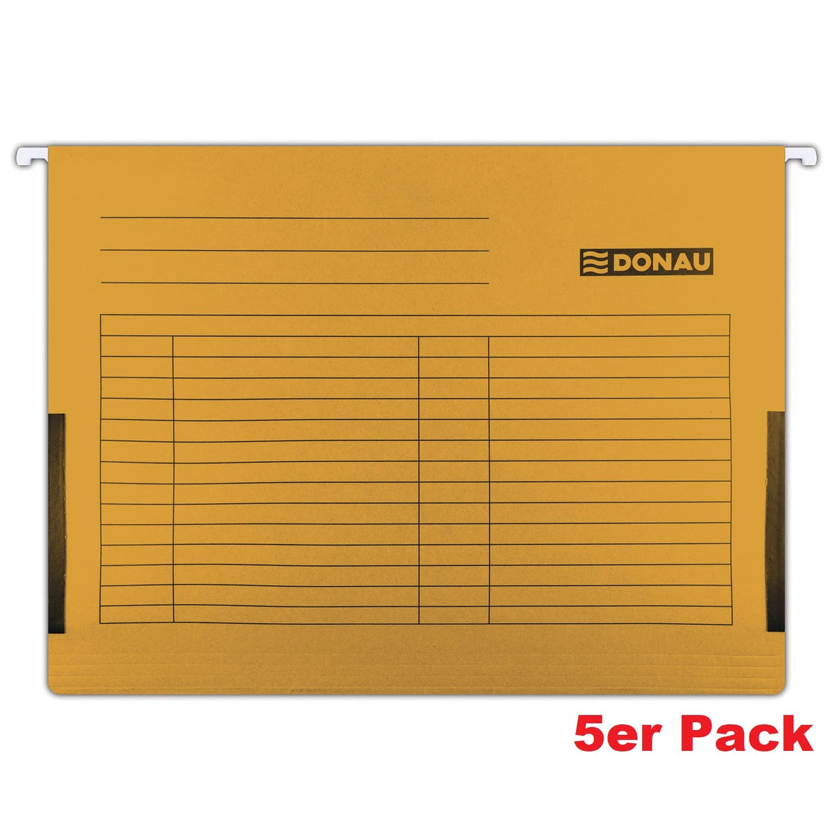 DONAU 7420905-12 Hängetasche mit Leinenfröschen| Aus Recycling-Karton 230 GSM für DIN A4 Farbe: Orange | 5er Packung| auswechselbarem Blanko-Schildchen|