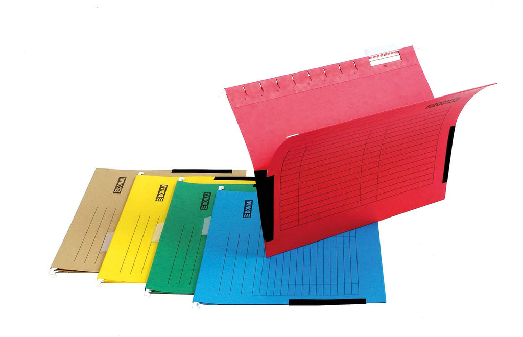 DONAU 7420905-12 Hängetasche mit Leinenfröschen| Aus Recycling-Karton 230 GSM für DIN A4 Farbe: Orange | 5er Packung| auswechselbarem Blanko-Schildchen|