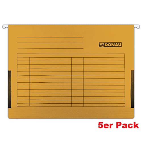 DONAU 7420905-12 Hängetasche mit Leinenfröschen| Aus Recycling-Karton 230 GSM für DIN A4 Farbe: Orange | 5er Packung| auswechselbarem Blanko-Schildchen|