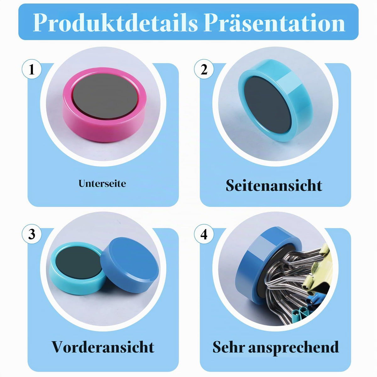 20 Starke Magnete für Magnettafel & Whiteboard - Bunte Kühlschrankmagnete, Bunte Kleine Runde Magnete - Dekorative Magneten Starker Halt, für Haus Büro Pinnwand Klassenzimmer Fotos (5 Farben)