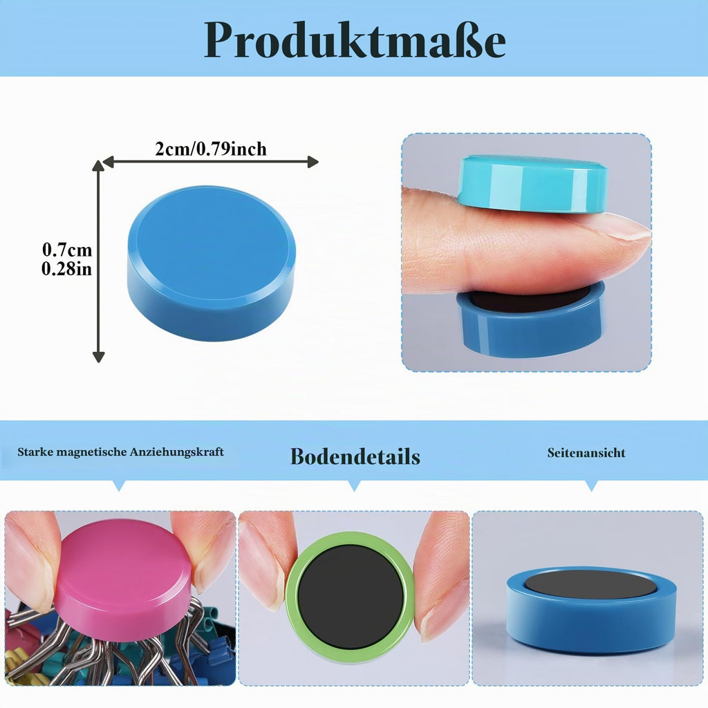 20 Starke Magnete für Magnettafel & Whiteboard - Bunte Kühlschrankmagnete, Bunte Kleine Runde Magnete - Dekorative Magneten Starker Halt, für Haus Büro Pinnwand Klassenzimmer Fotos (5 Farben)