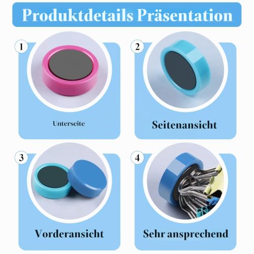 20 Starke Magnete für Magnettafel & Whiteboard - Bunte Kühlschrankmagnete, Bunte Kleine Runde Magnete - Dekorative Magneten Starker Halt, für Haus Büro Pinnwand Klassenzimmer Fotos (5 Farben)