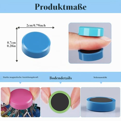 20 Starke Magnete für Magnettafel & Whiteboard - Bunte Kühlschrankmagnete, Bunte Kleine Runde Magnete - Dekorative Magneten Starker Halt, für Haus Büro Pinnwand Klassenzimmer Fotos (5 Farben)