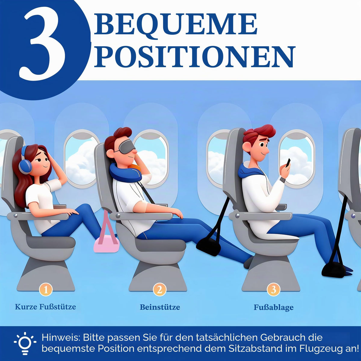 Fußhängematte Flugzeug, Memory-Schaum & Bambus, Verstellbar