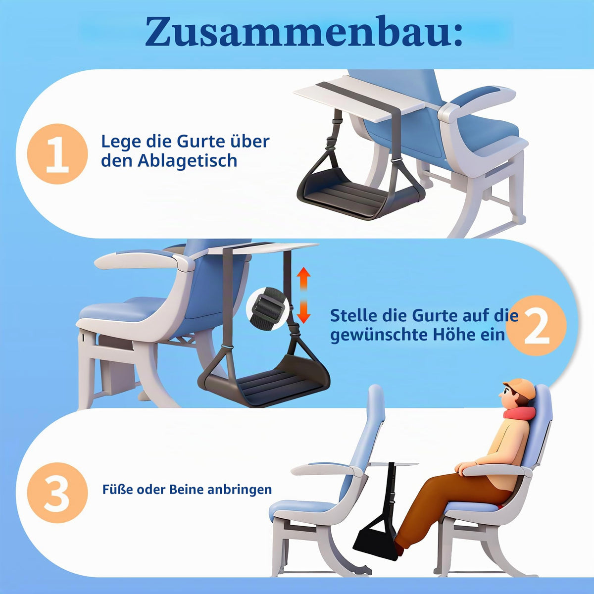 Fußhängematte Flugzeug, Memory-Schaum & Bambus, Verstellbar
