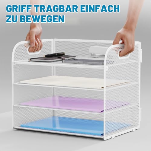 Marbrasse Schreibtisch Ablagen Organizer,4-Stufige Brief Papier Ablage mit Griff,Metall Gitter Design für Schreibtisch,Büro,Hause,Aufbewahrung für A4 Dateien und Dokumenten(Weiß)
